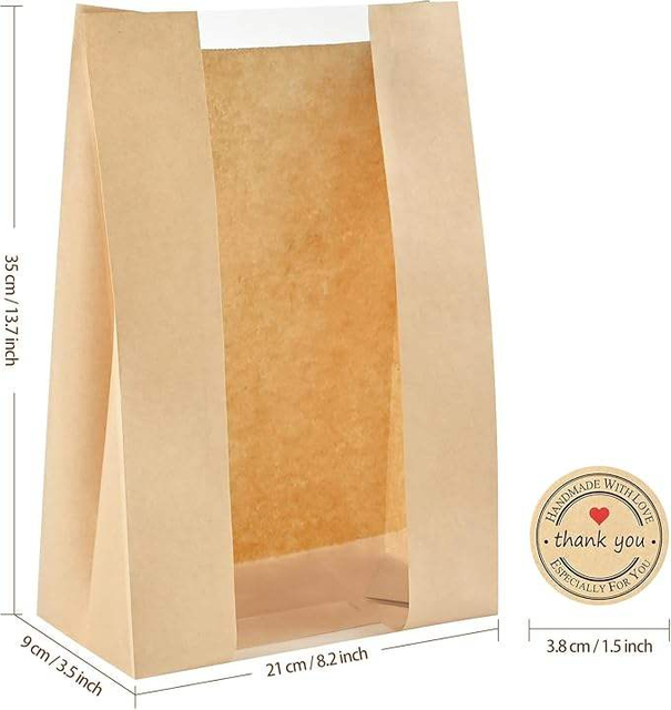 Windowed Toaster Bags Homemade Bread Bags for Baked Goods Storage with Label Sealing Stickers Custom Bread Bags