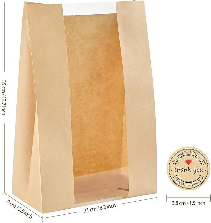 Windowed Toaster Bags Homemade Bread Bags for Baked Goods Storage with Label Sealing Stickers Custom Bread Bags