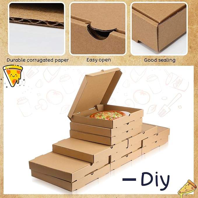 Bulk Corrugated Brown Pizza Box Specialty Art Takeout Container Embossing Box Packaging for Pizzas Pastries Custom Pizza Boxs