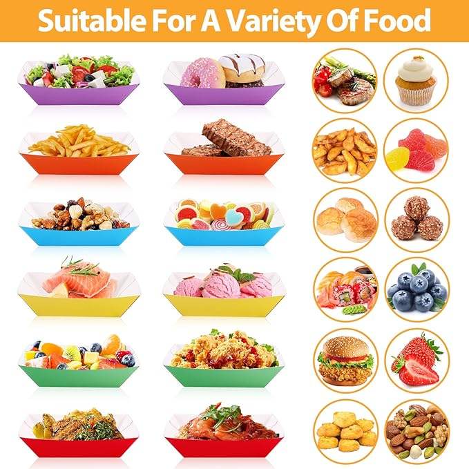 Paper Food Tray Disposable Food Boat Colored Hot Dog Tray Party Picnic Nacho Cheese Sauce Food Trays