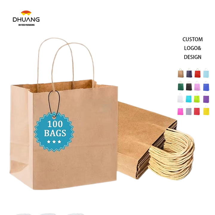 Gift Bags Brown Kraft Paper Bags Handle Bulk Take-out Grocery Retail Shopping Businesses and Parties