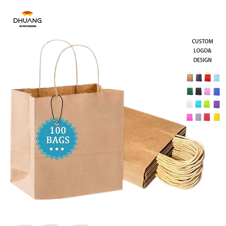 Gift Bags Brown Kraft Paper Bags Handle Bulk Take-out Grocery Retail Shopping Businesses and Parties