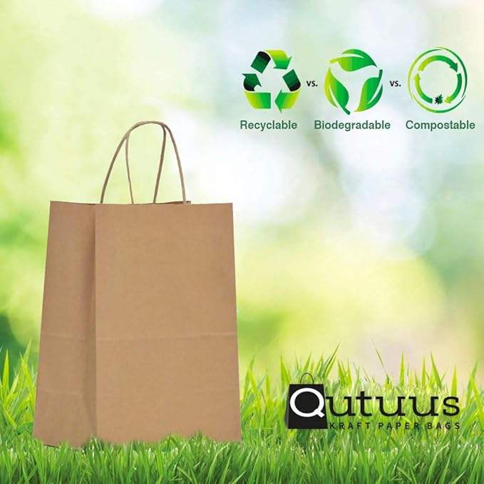 Brown Paper Bag with Handle Medium Size Shopping Kraft Paper Retail Custom Paper Bags