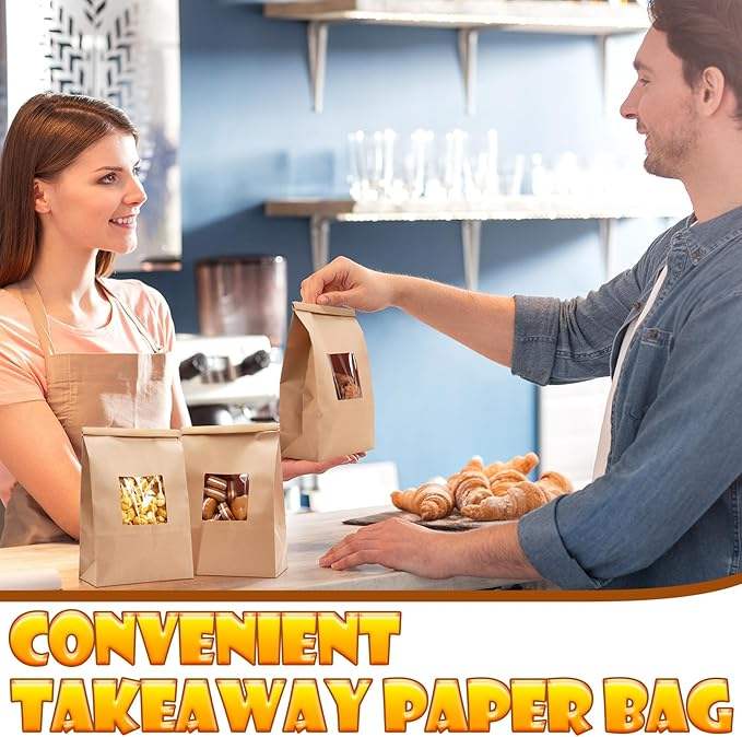 200 Bread Bags with Window Paper Cowhide with Tin Tie Lock Coffee Beans Snacks Bread and Candy Custom Bread Bags