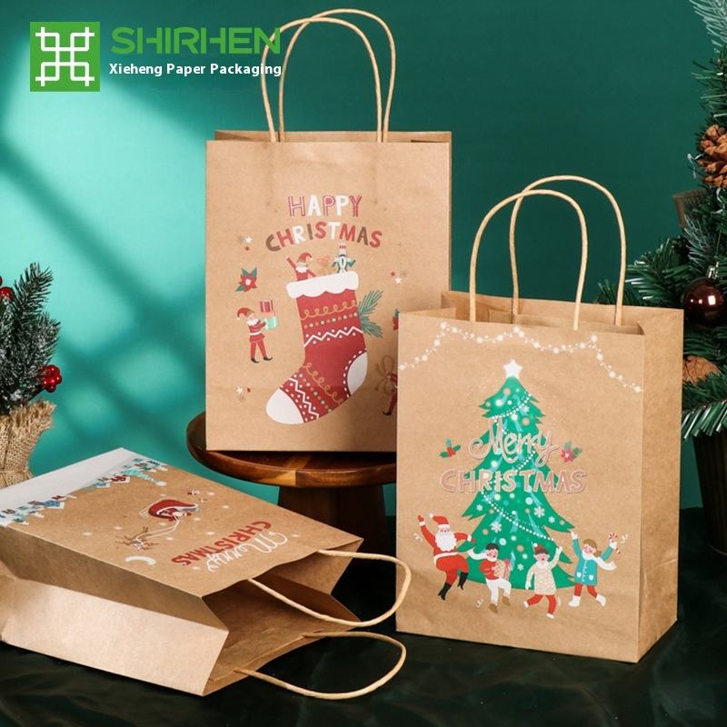 Customized logo Christmas Wrapping Paper Bags Are Used for Packaging Food or Handicrafts Shopping Bag