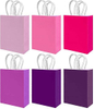 Bulk Small Kraft Paper Gift Bags with Handles 6 Different Pink and Purple Colors for Crafts and Clothing Multiple Uses