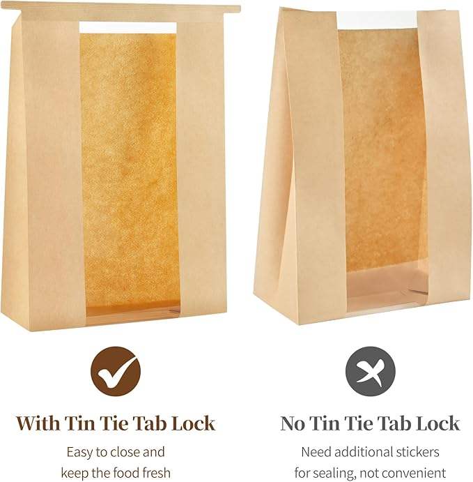50 Windowed Bread Bags for Sourdough Sandwich Cookies with Tin TAB Lock Custom Bread Bags