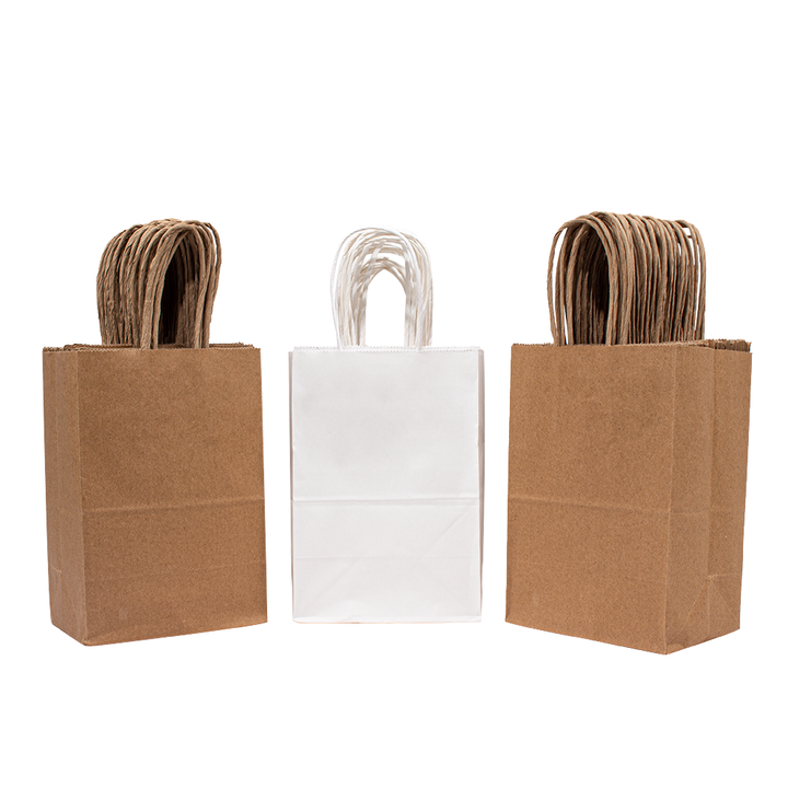 Brown Paper Bag with a Handle Available in Various Sizes and Patterns Suitable for Retail Packaging and Shopping Bags