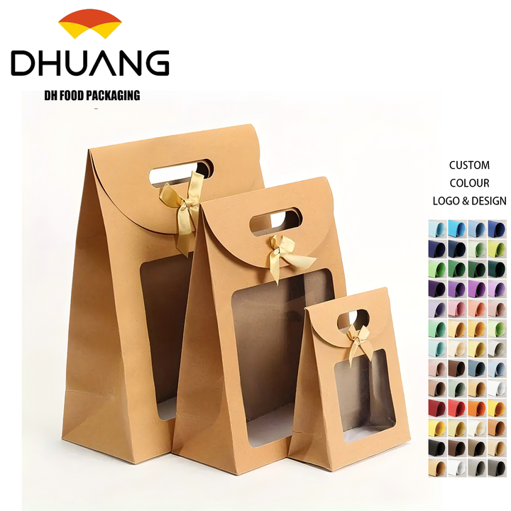 New Style Self-Supporting Kraft Paper Bag Hand-Held Flip Cover for Christmas Valentine's Day Spring Festival Wedding Party Bags