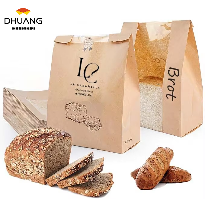 with Window Brown Paper Bread Bag for Bread Packaging Storage Label Seal for Cookies Sandwich Custom Bread Bags