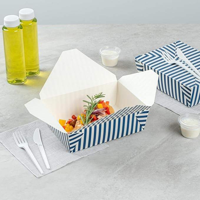 Durable 71 oz Disposable Striped Blue and White Paper Food Container for Takeout-Quality Paper Boxes Food Box