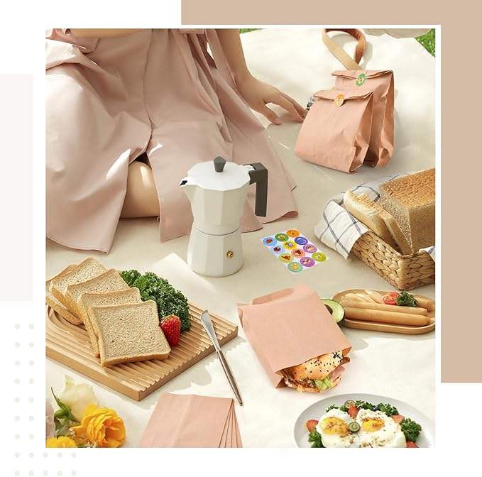 Greaseproof Brown Paper Bag with Sticker for Sandwiches Bakery Snacks Desserts Takeout Durable Packaging Paper Custom Bread Baga