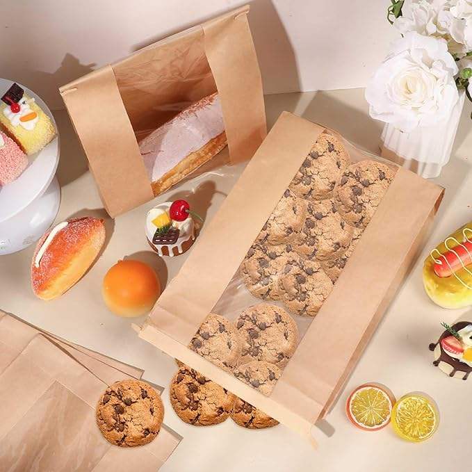 Windowed Kraft Paper Bread Bags With Tin Labels for Bread Sourdough for Baked Goods Custom Bread Bags