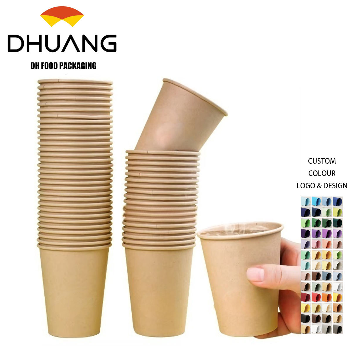 Custom Logo Disposable Kraft Paper Cups Unbleached Brown Single Wall Cups for Hot/Cold Beverages PE for Home Office Party Visits