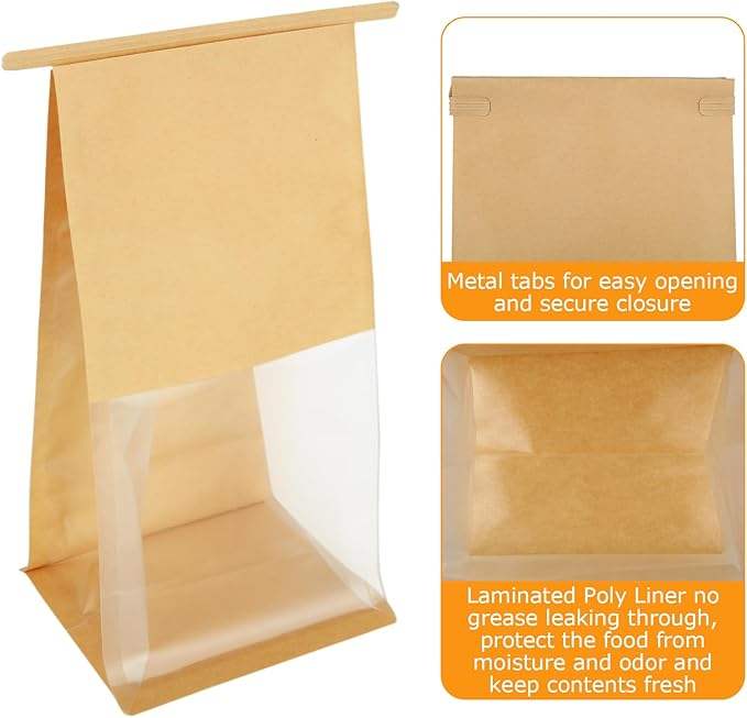 Bread Bag with Window with Wire Loop Can Be sealed Suitable for Bakeries Cafes and Homemade Custom Bread Bags