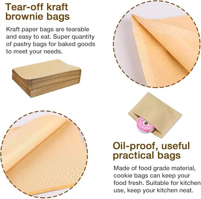 Sandwich Candy Paper Bag Brown Paper Packaging for Snacks and Cookies for Sandwiches and Candies Oil-proof Paper Bag