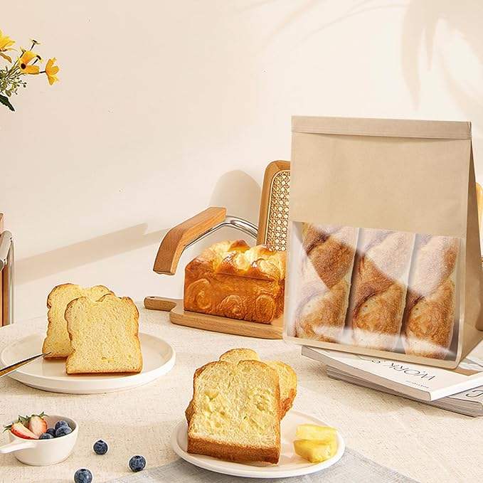 Kraft Paper Bread Bags Tin Label Lock Bag for Toast and Food Storage for Pizza and Sugar Packaging Custom Bread Bags