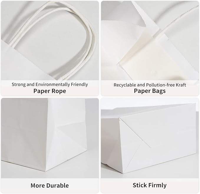 White Paper Bags Processed in Bulk Gift Medium Size Retail Shopping Merchandise Custom Paper Bags