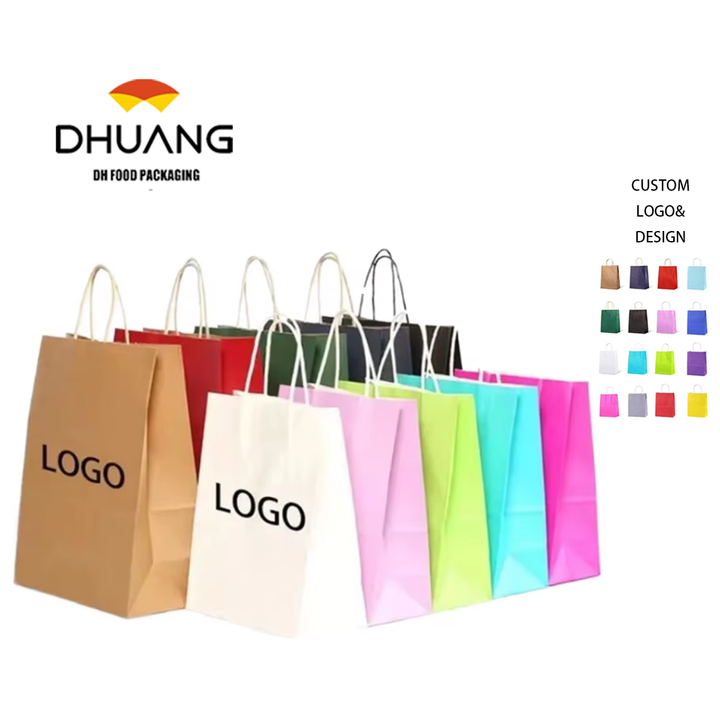 Custom Kraft Paper Bag for Coffee and Milk Tea Biodegradable for Clothing Store Gifts Features Printed Logo