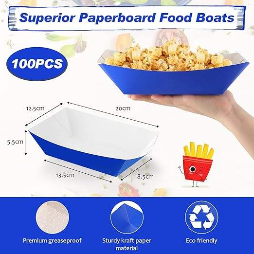 3-pound Paper Food Trays Disposable Nachos Trays Burritos Licensed Christmas Party Supplies Kraft Paper Boat (blue)