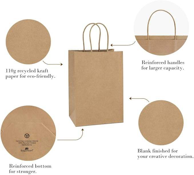 Brown Kraft Paper Bag with square Bottom Gift Bag Candy for Gift Promotion and Craft Usage