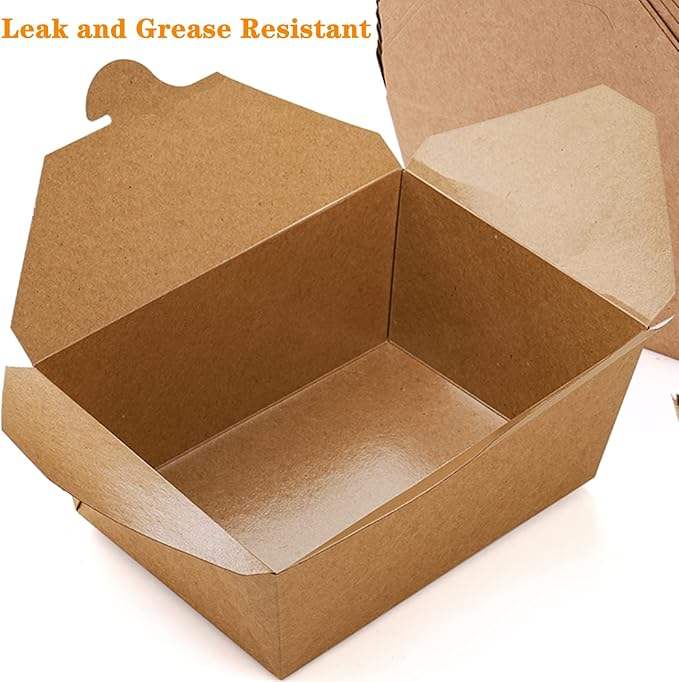Paper Food Container Kraft Lunch Box Brown Storage Paperboard Fast Food Holder Microwaveble Food Box