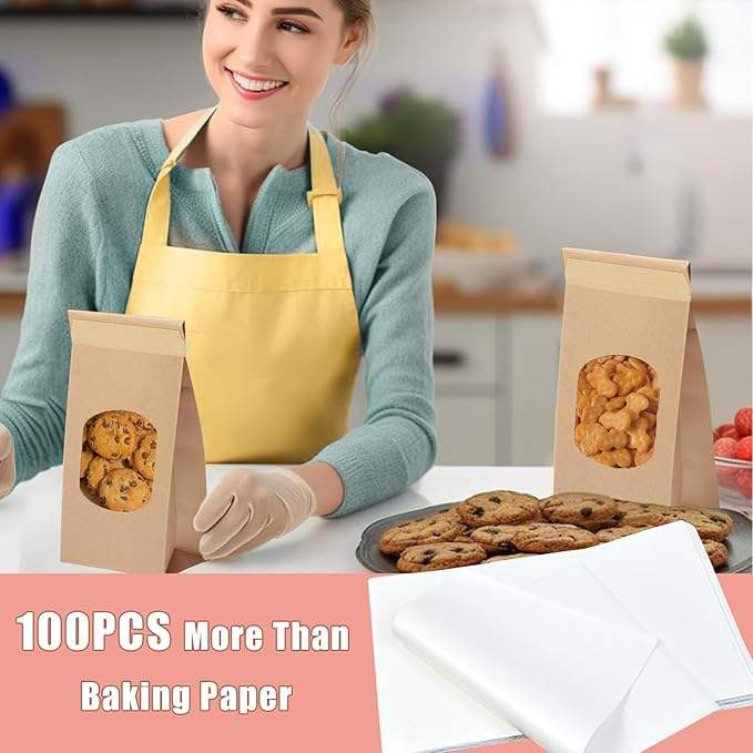 100 Paper Bread Bags With Window Tin Tag Bag 500 Stickers for Sourdough Bread Biscuits Coffee Beans Custom Bread Bags