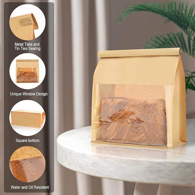 Windowed Bread and Toast Bag Paper Packaging Label Lock for Holding Bread CUSTOM Bread Bags