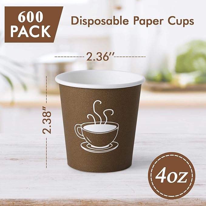 600 Pack 4 oz Paper Cups, Small Disposable Coffee Cups, Paper Espresso Cups, Hot/Cold Drinking Cups for Party, Picnic, Travel
