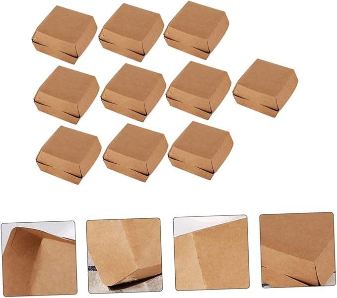 Kraft Paper Burger Packaging Boxes for Takeout Picnic Food Containers for Hamburgers French Fries and Party Snacks
