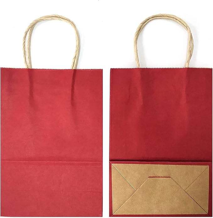 Red Gift Bags Dark Red Kraft Paper Bags With Handles (Dark Red, 8.2''X4.3''X10.6'')