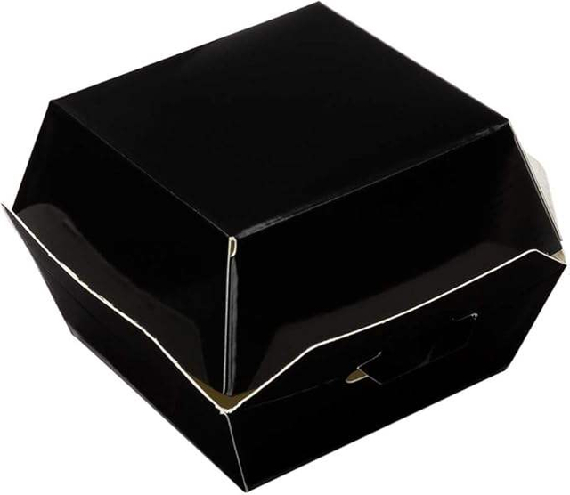 Mini Burger Box Food Container with Hinged Lid Disposable Black Paper Takeout Box for Small Burgers or Desserts