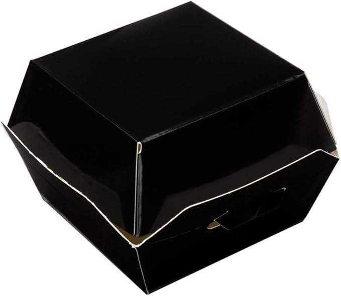 Mini Burger Box Food Container with Hinged Lid Disposable Black Paper Takeout Box for Small Burgers or Desserts