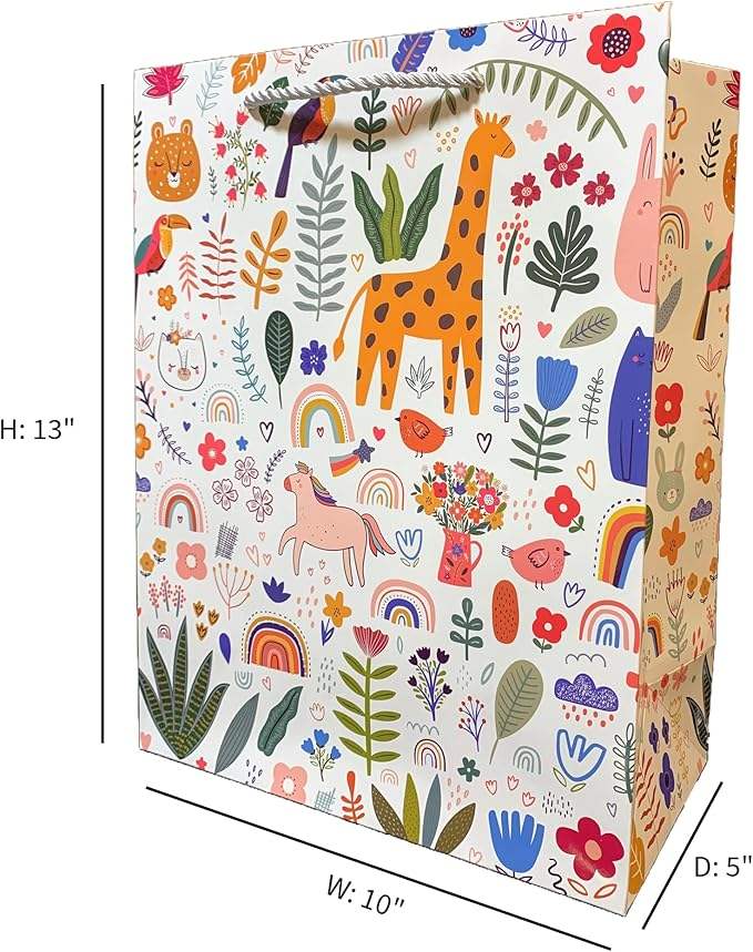 Fun Colorful Durable Reusable Medium Large Tote Kids' Paper Gift Bag for Birthday Parties School Picnics Outdoor Activities