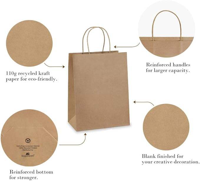 High Quality Customized Biodegradable Paper Bags for Eco-Friendly Food Apparel Packaging Gift Wrapping-Durable Logo Included