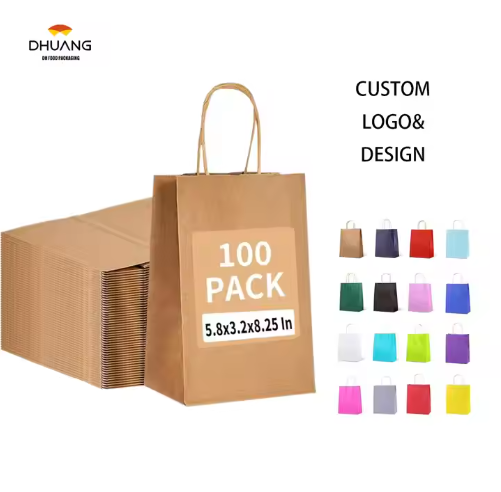 Brown Paper Bag with Handle Medium Size Shopping Kraft Paper Retail Custom Paper Bags