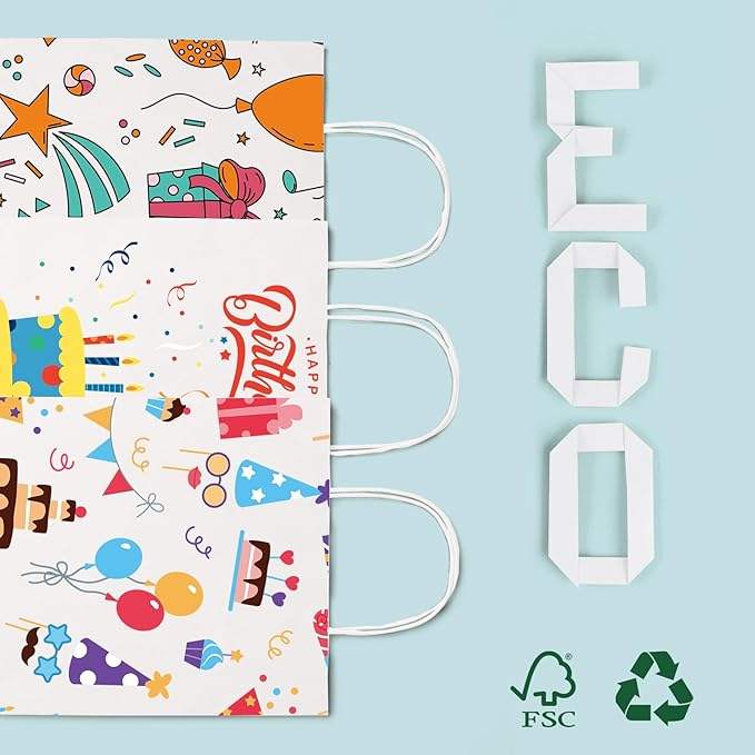 Small Gift Paper Bags with Handling Bulk Paper Shopping Colored Retail Recyclable Custom Paper Bags