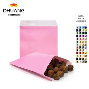 Flat Pink Paper Bag for Snacks and Desserts for Baking Cookies and Chocolate Eco-Friendly Packaging Oil-proof Paper Bag