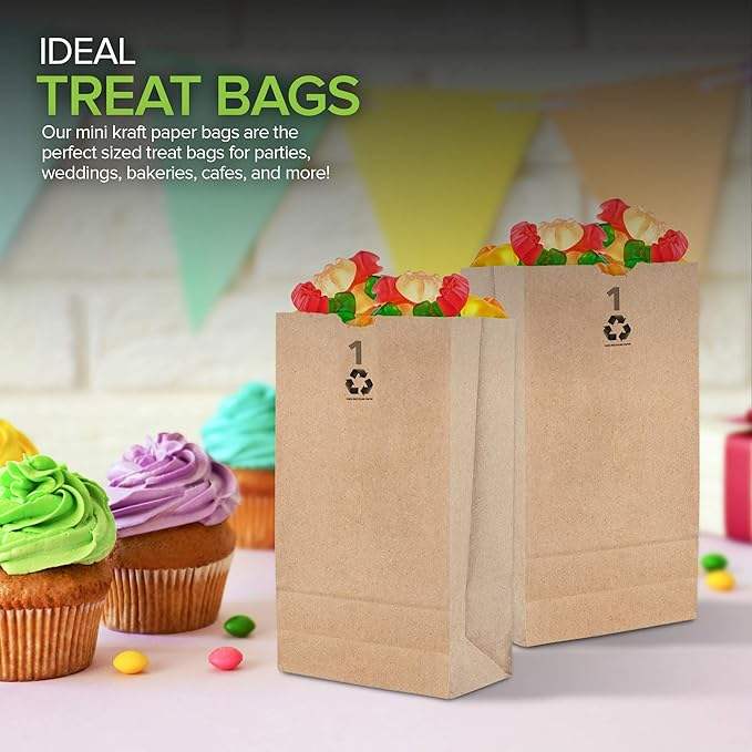 Kraft Small Brown Paper Bags Mini Size Bag for Packing Breakfast Food Snack Lunch Blank Bulk Pack Disposable Sack Shopping Bag