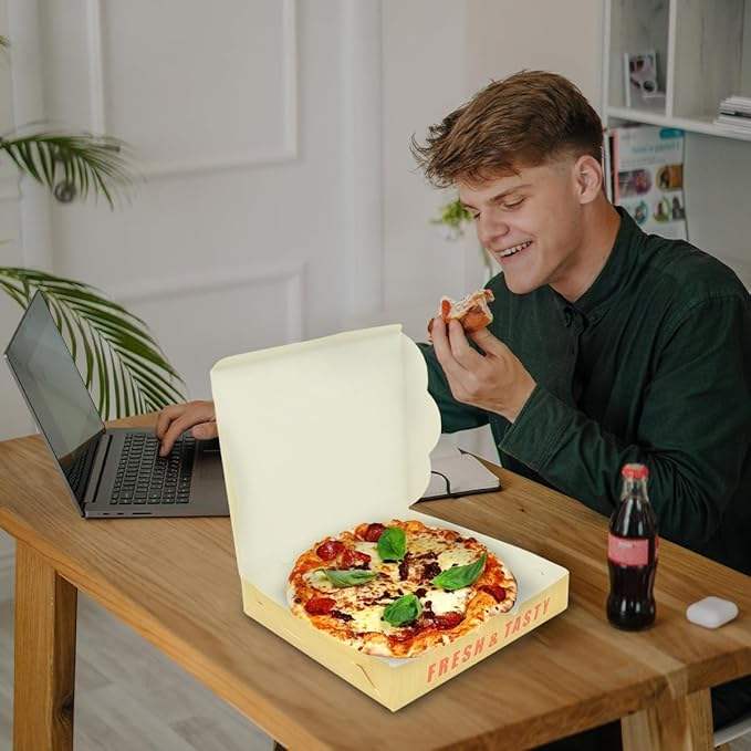 Kraft Paper Corrugated Pizza Box Yellow Printed Cardboard Box Takeout Shipping Storage Custom Pizza Boxs