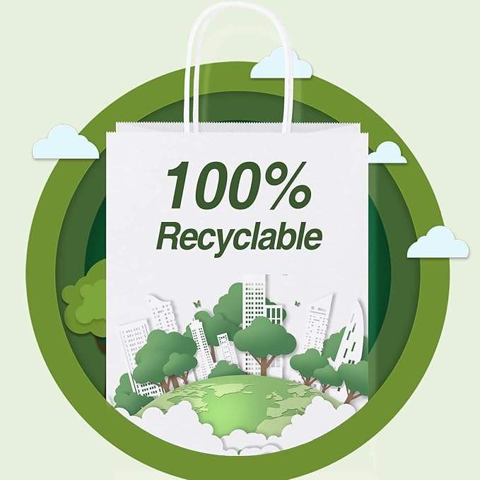 White Paper Bags with Handles Gift Bags Bulk Kraft Paper Recyclable Small Business Shopping Bags