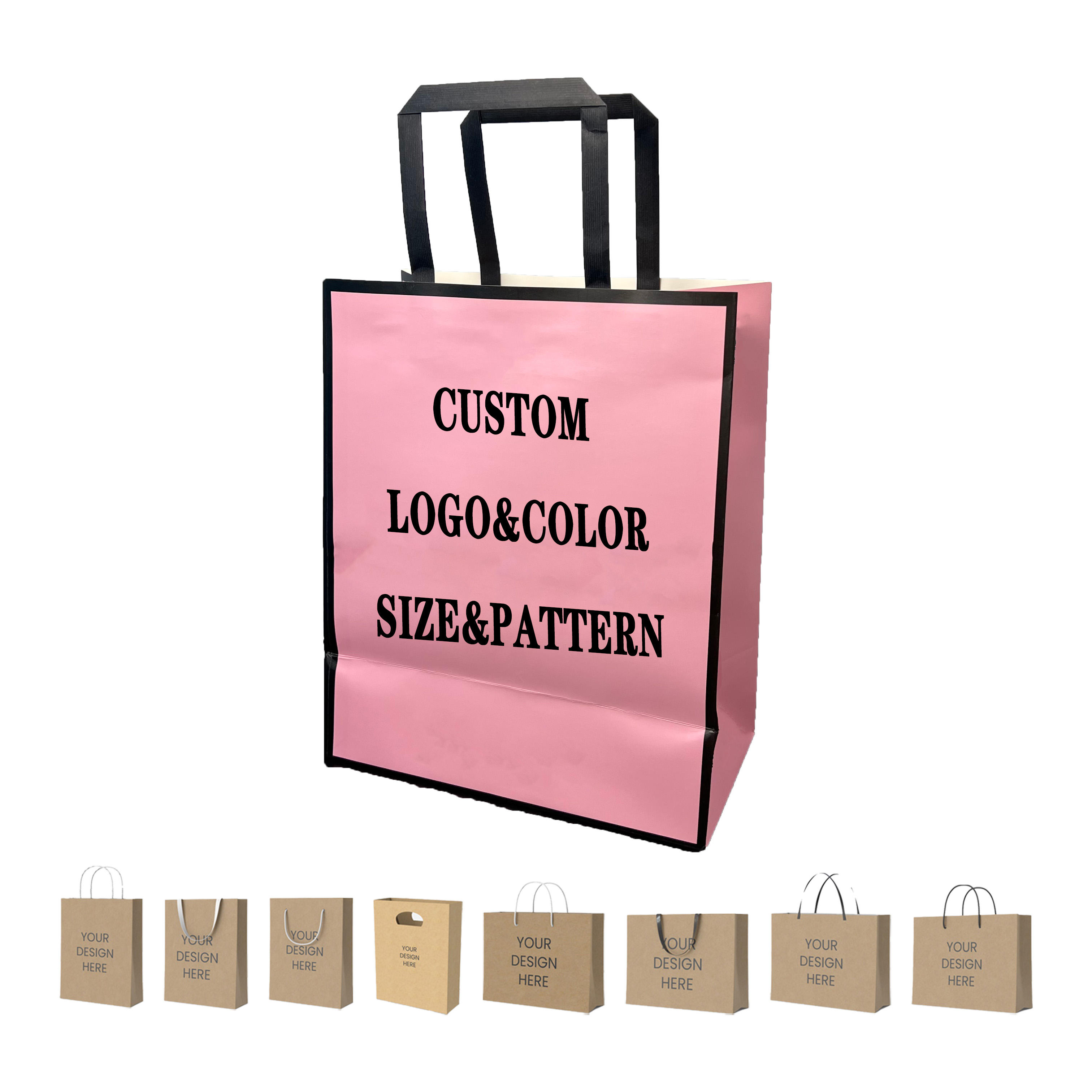 Hand-held Shopping Bags with Your Own Logo Customizable Brown Kraft Paper Food Takeaway Retail Shopping Bags