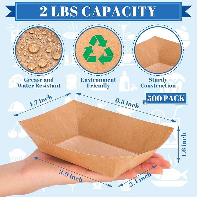 Paper Food Tray, Disposable Brown 2 Pound Food Boat and Lattice Wax Paper Deli Lining Paper Oktoberfest Carnival