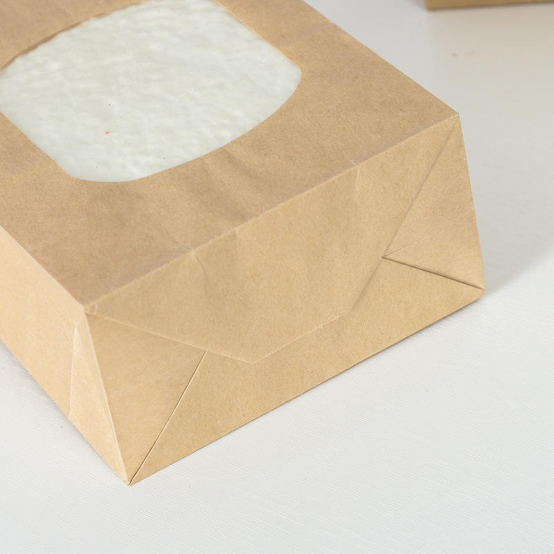Classic Stock Window Kraft Paper Bag Toast Bread Tea Snacks Transparent Packaging Custom Bread Bags