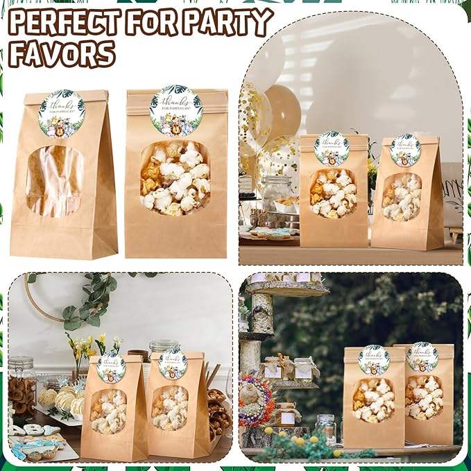 Jungle Animals Thanks Label Popcorn Bags Cute Round Stickers for Baby Shower Paper Food Storage Gift Packaging Custom Bread Bags
