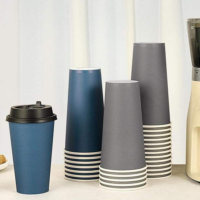 100 Pack 20 oz Disposable Paper Coffee Cup with Lid, Water, Juice, or Tea. Hot Paper Coffee Cups for Home Restaurant Store