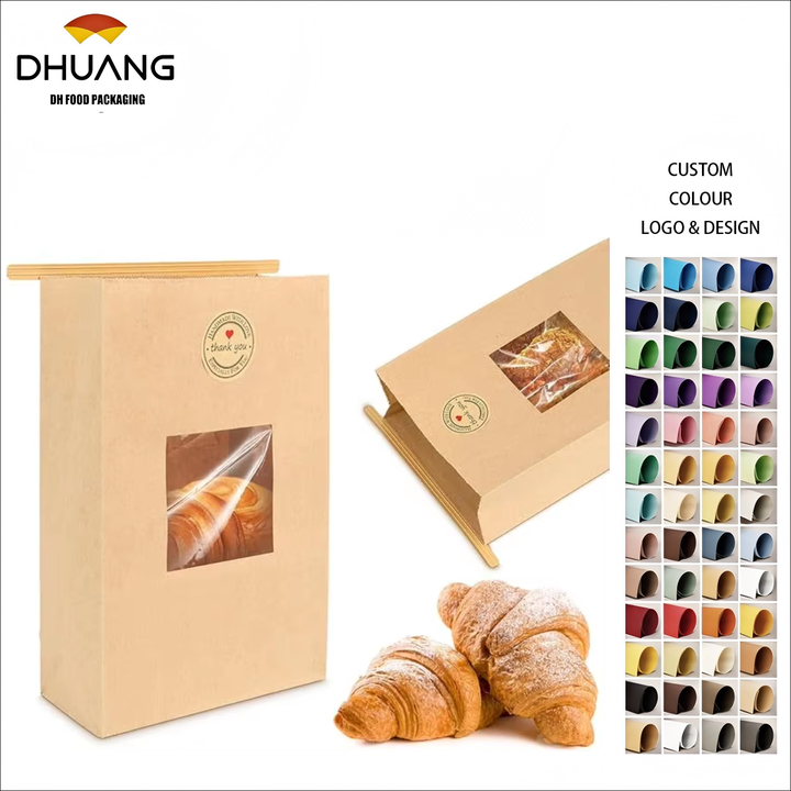 Customized Paper Bread Bags with windows Featuring Free Stickers for Food Storage Suitable for Bakeries Custom Bread Bags