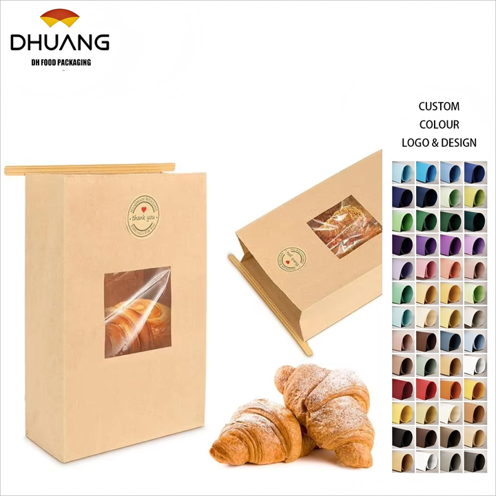 Customized Paper Bread Bags with windows Featuring Free Stickers for Food Storage Suitable for Bakeries Custom Bread Bags