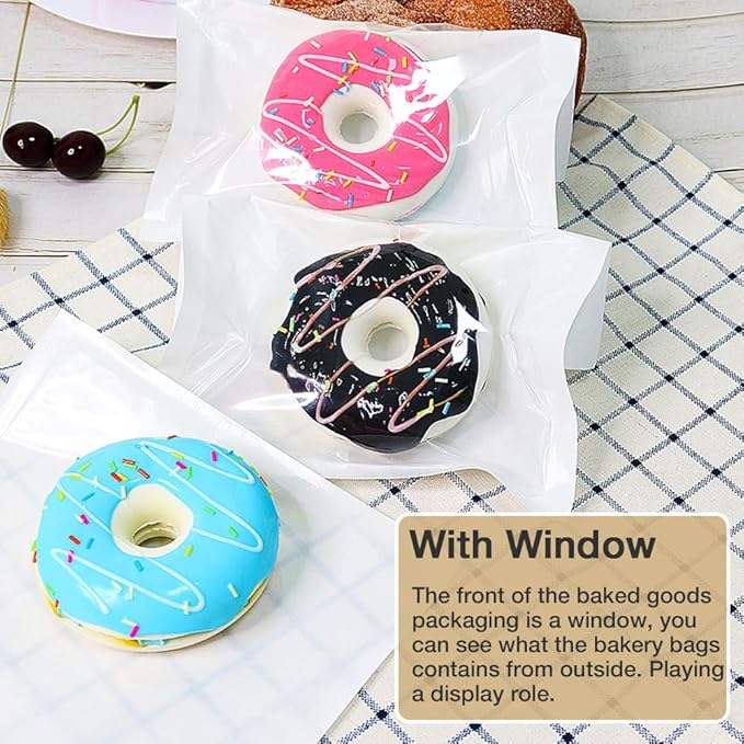Bread Bag with Window Paper Doughnut Bag for Baked Goods Cookies Snacks Candy Sandwiches Custom Bread Bags