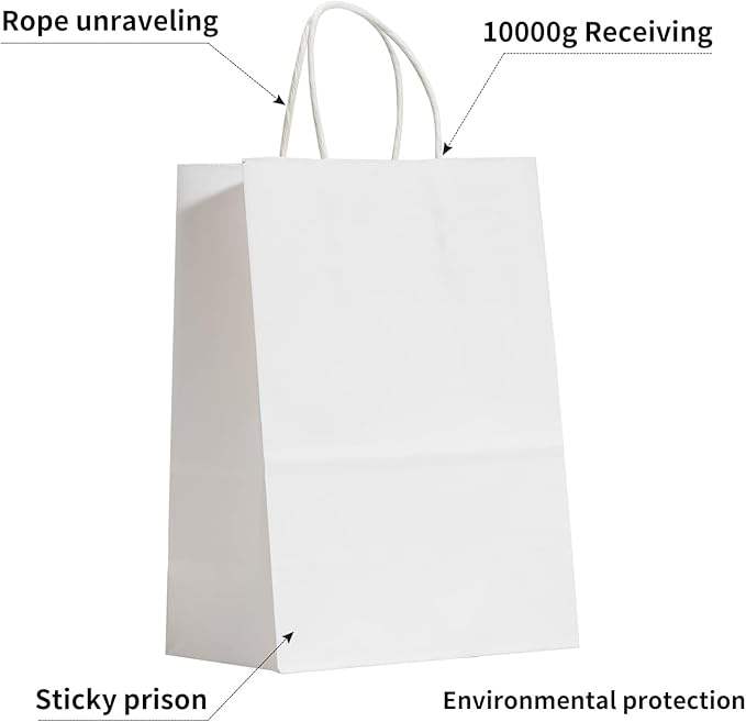Medium White Kraft Paper Gift Party Grocery Retail Shopping Candy Craft Custom Paper Bag